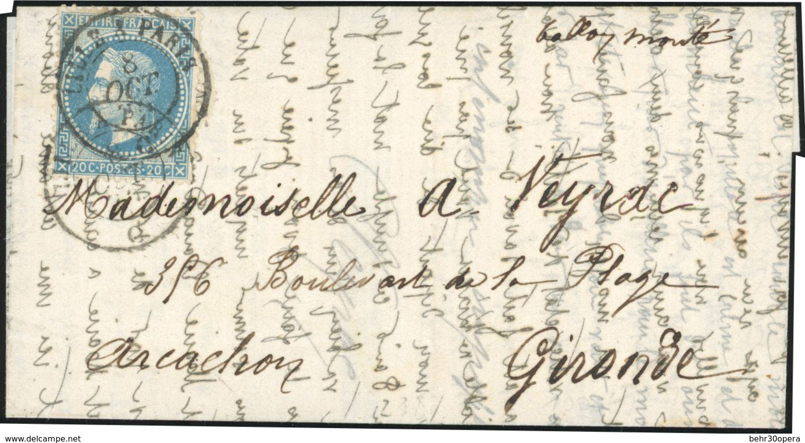 O Pli Confié Du LOUIS BLANC. 20c. Laurés Obl. S/lettre Frappée Du CàD De ''LILLE A PARIS'' Du 8 Octobre 1870 Sur Lettre  - Krieg 1870