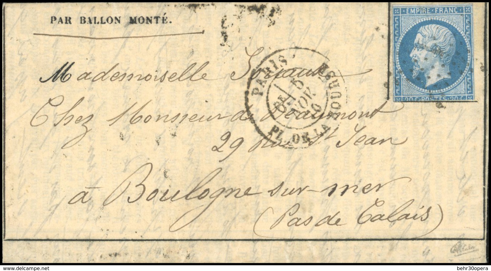 O LE VILLE DE CHATEAUDUN. 20c. ND Obl. S/Gazette Des Absents N°5 Frappée Du CàD De PARIS - PL. DE LA BOURSE Du 5 Novembr - Oorlog 1870