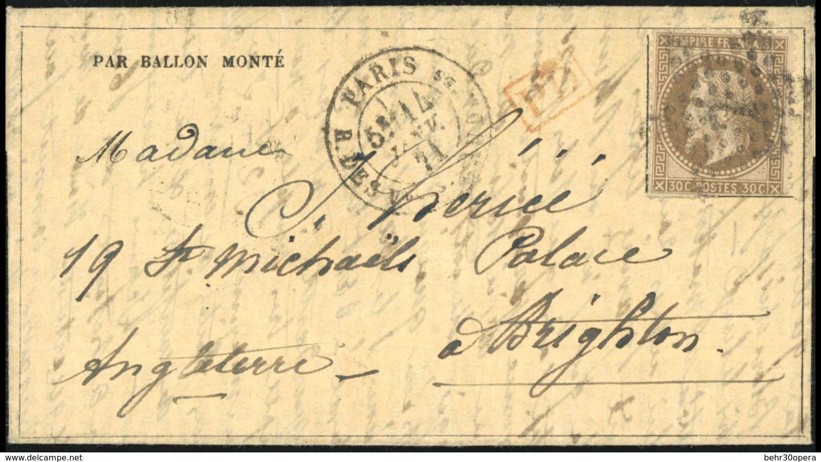 O LE VAUCANSON. 30c. Laurés Obl. étoile 7 S/Gazette Des Absents N°27 Frappée Du CàD De PARIS - R. DES Vlles HAUDrtes Du  - Krieg 1870