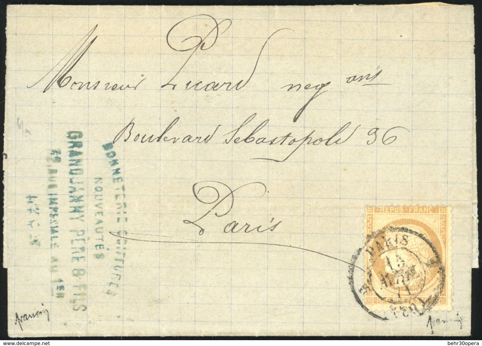 O Lettre Manuscrite De LYON Du 5 Avril 1871 à Destination De PARIS. Lettre Affranchie à L'arrivée à PARIS Le 13 Avril 18 - Oorlog 1870