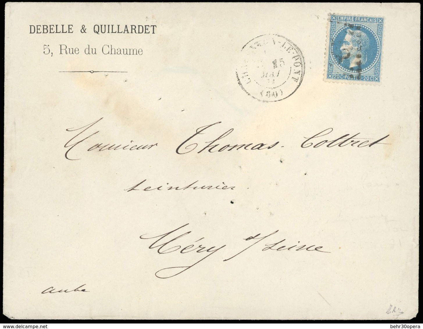 O 20c. Lauré Obl. GC S/lettre De PARIS, Sortie Par Le Bureau De CHARENTON-LE-PONT Du 15 Mai 1871 à Destination De MERY-S - Krieg 1870