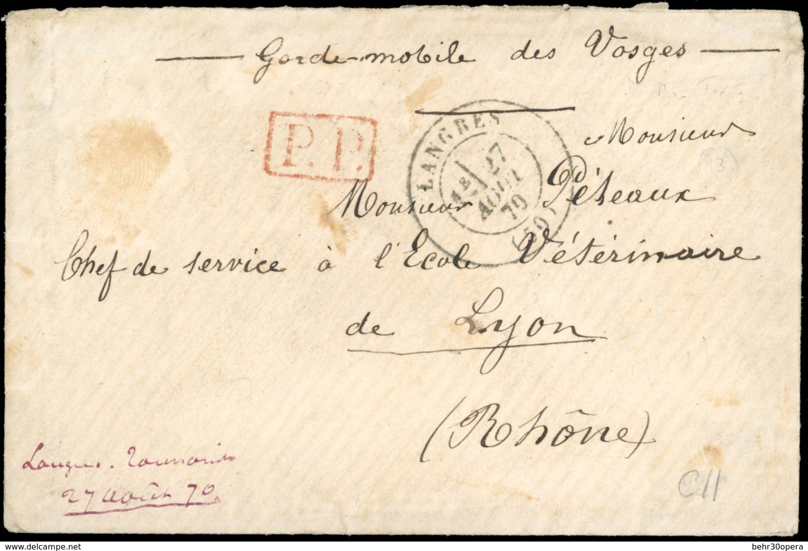 O 4 Lettres En Franchise De L'Armée Des Vosges Entre Le 18 Août 1870 Et Le 6 Mars 1871. TB. - Sonstige & Ohne Zuordnung