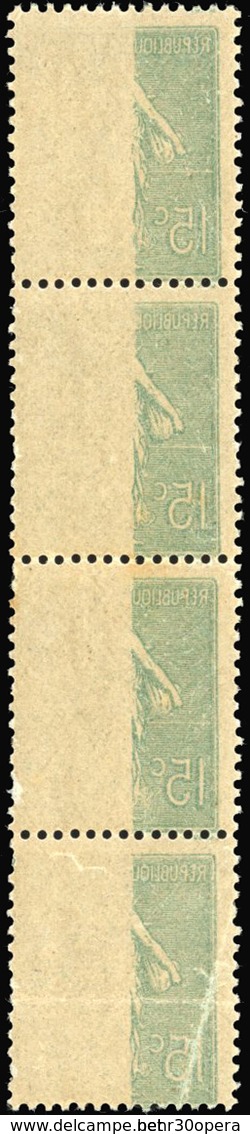 ** 15c. Vert-gris. Bande De 4 Verticale. Recto/Verso Partiel. TB. - Andere & Zonder Classificatie