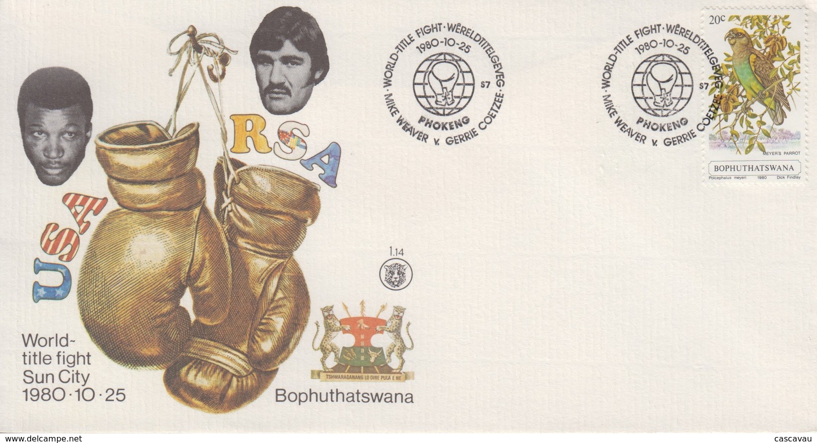 Enveloppe   BOPHUTHATSWANA    Championnat  Du  Monde  De   Boxe   WEAVER - COETZEE   1980 - Boxeo