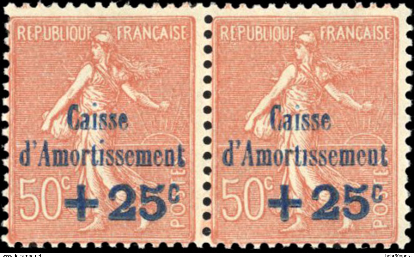 ** +25c. S/50c. Caisse D'amortissement Rouge-brun Point Sur Le ''i'' Manquant Tenant à Normal. SUP. - Sonstige & Ohne Zuordnung