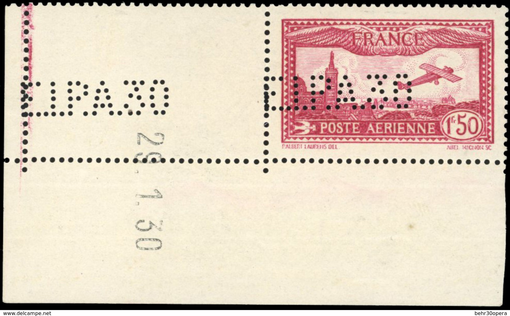 * 1F.50 Carmin Perforé EIPA30. Coin De Feuille Daté Du 29 Janvier 1930. Perforation Répétée à Gauche. SUP. - Sonstige & Ohne Zuordnung