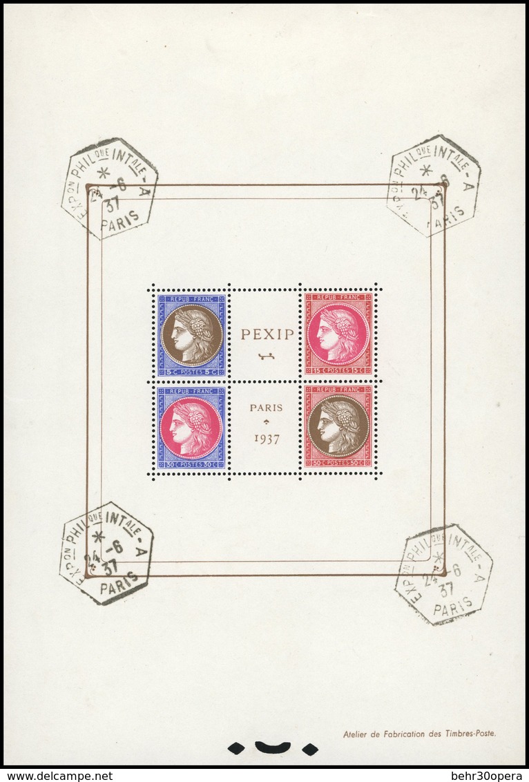 O Bloc PEXIP PARIS 1937. Oblitéré Du Cachet Témoin De L'exposition Hors Des Timbres. SUP. - Sonstige & Ohne Zuordnung