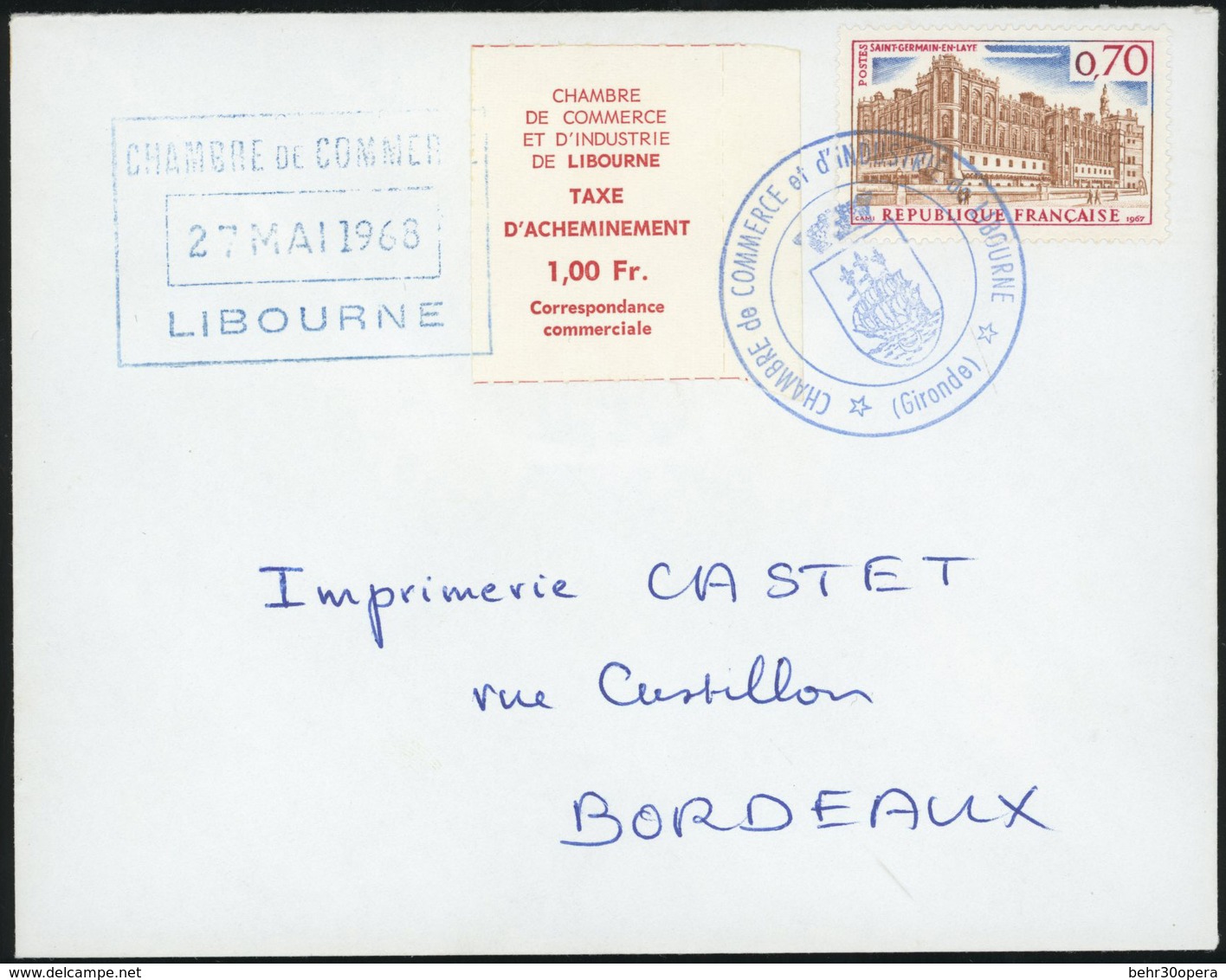 O 0.50F. Noir Et 1F. Rouge Sur 2 Lettres Obl. CHAMBRE DE COMMERCE LIBOURNE Du 27 Mai 1968. TB. - Sonstige & Ohne Zuordnung