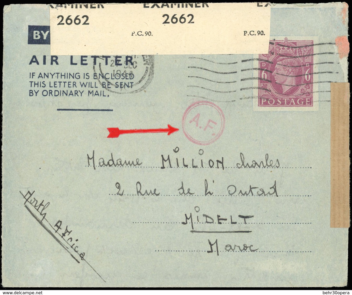 O Entier Postal Anglais N° 217, Frappée Du CàD Du 27 DEC 1944 Et Du Petit Cachet Rond Rouge ''A.F.'' (Force Françaises A - Kriegsmarken