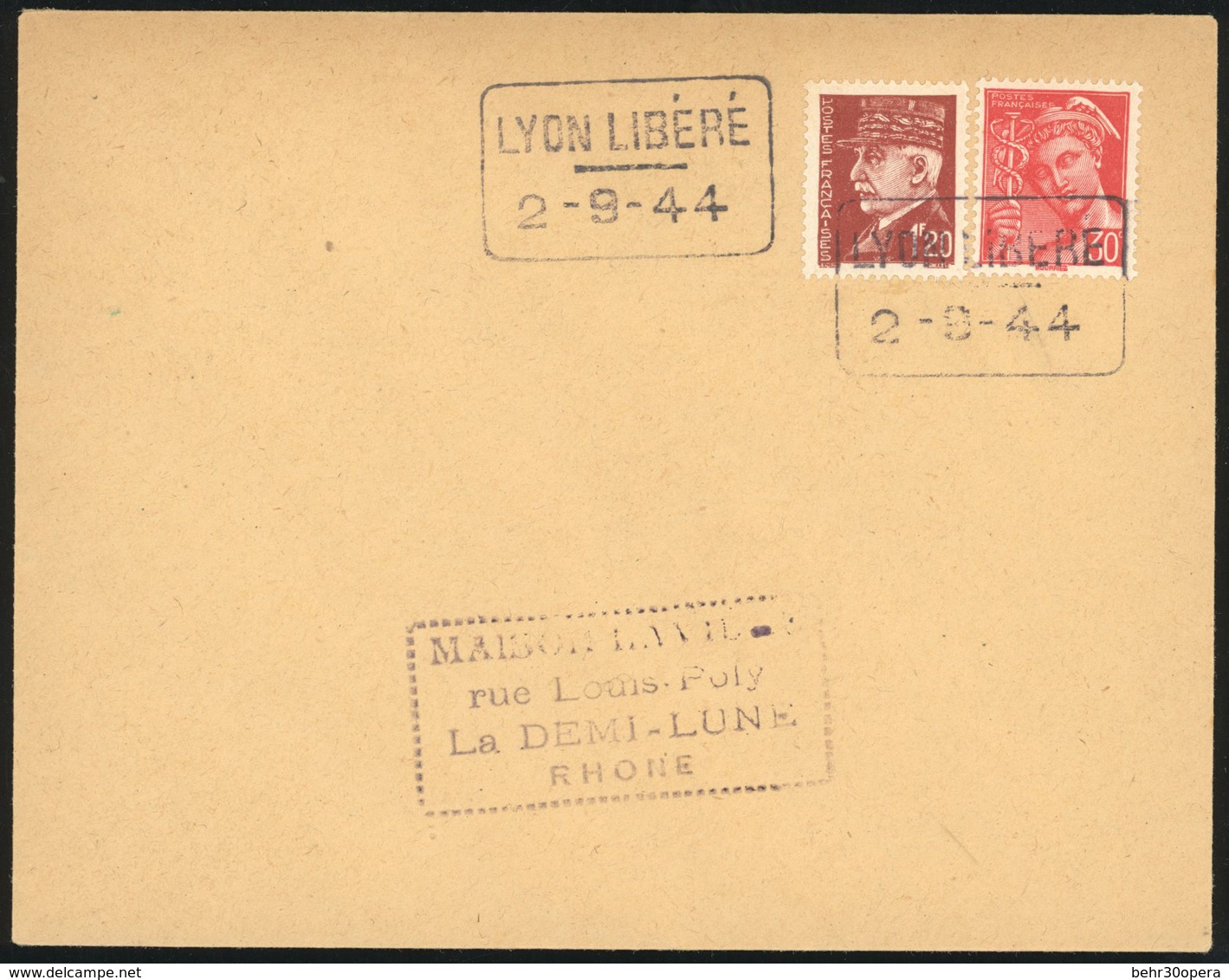 O LYON. 30c. Rouge + 1F.20 Brun-rouge Obl. S/lettre Frappée Du Cachet Encadré ''LYON LIBERE 2-9-44'' à Destination De La - Bevrijding