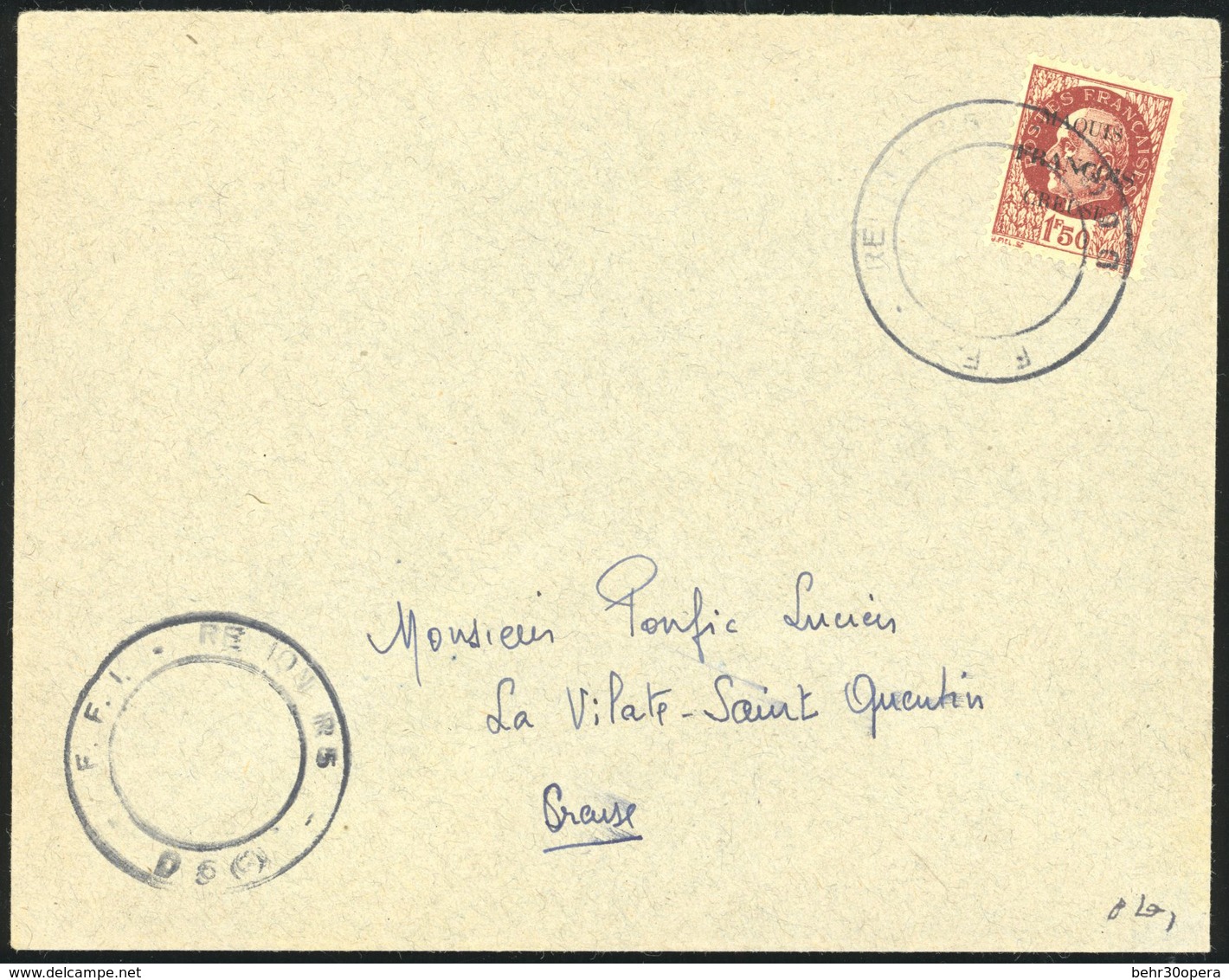 O MAQUIS FRANCOIS. 1F.50 Brun-rouge Obl. Cachet Cerclé ''F.F.I. - REGION'' à Destination De LA VILATE-SAINT-QUENTIN - CR - Bevrijding