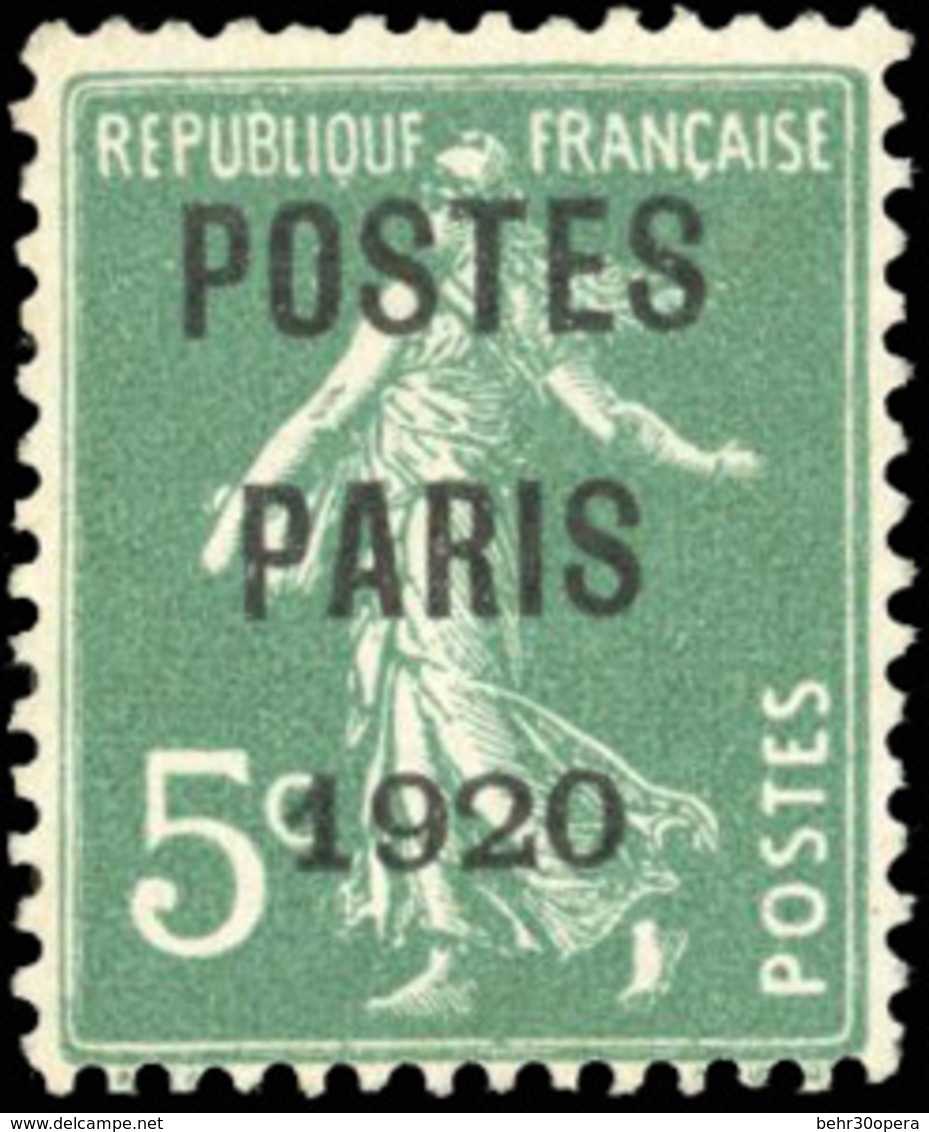 (*) 5c. Vert + 15c. Vert-olive. Surch. ''POSTES PARIS 1920''. Léger Décentrage. TB. - Andere & Zonder Classificatie