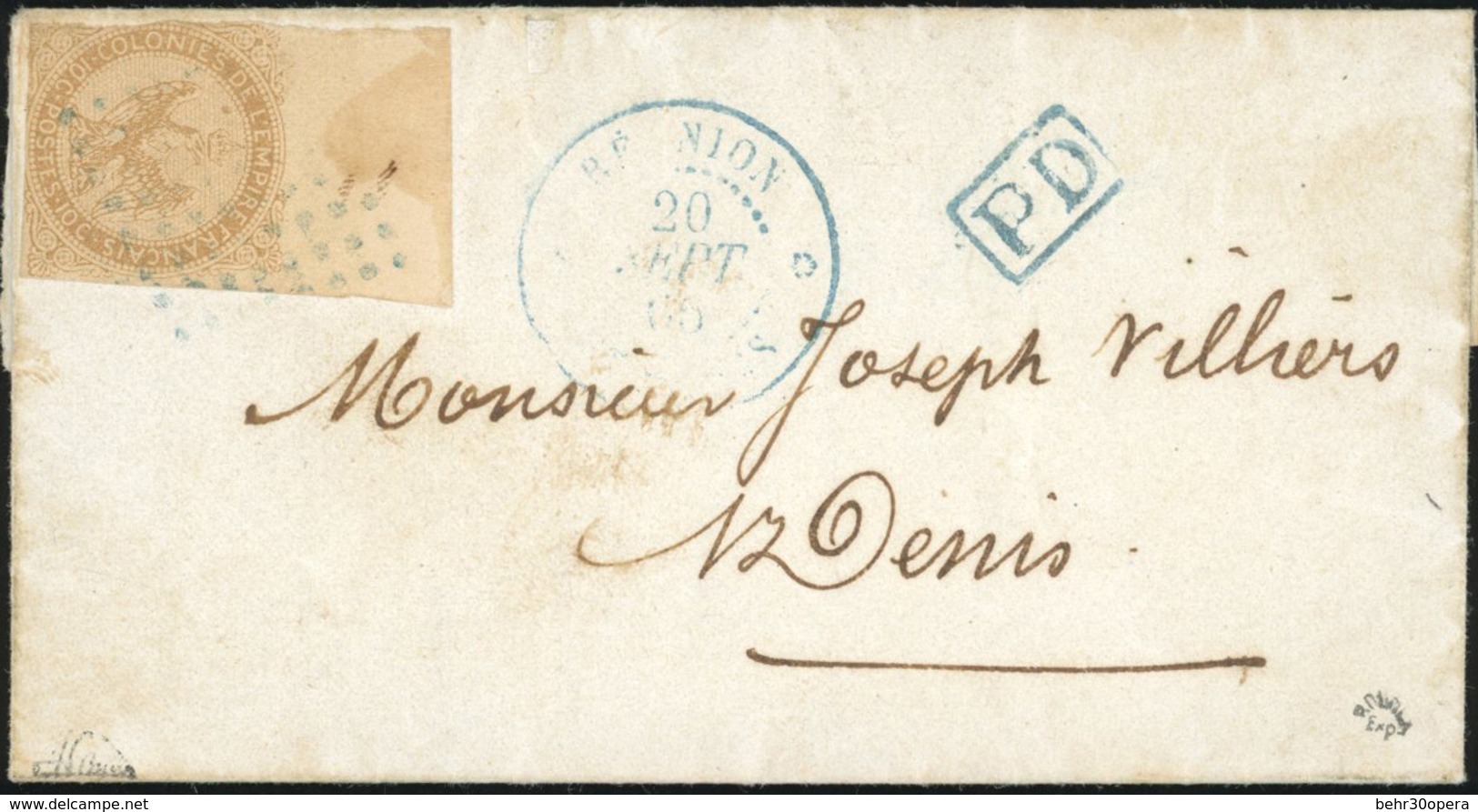 O 10c. Aigle. Bistre-jaune. Lettre Locale Postée à St Denis, Reunion Le 20 Septembre 1866. Oblitéré Losange En Bleu, Gri - Andere & Zonder Classificatie