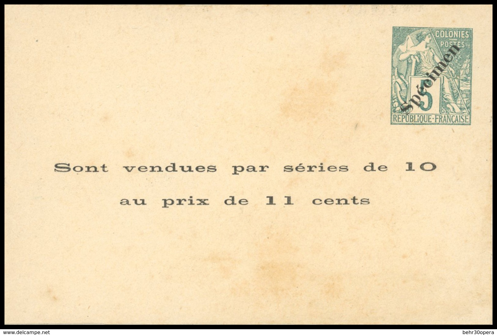 (*) Entier Postal à 5c. Et 3 X 15c. Alphée Dubois, ND, Surch. ''SPECIMEN'' Avec Détails Et Prix En Piastres Indochinoise - Sonstige & Ohne Zuordnung