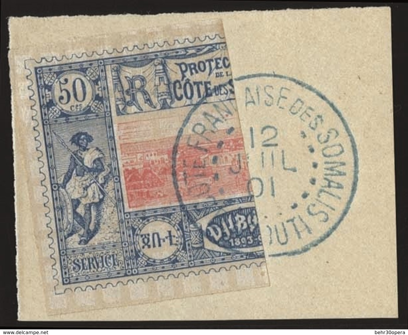 O Moitié Du 50c. Bleu Et Rose. Obl. S/fragment. TB. - Autres & Non Classés