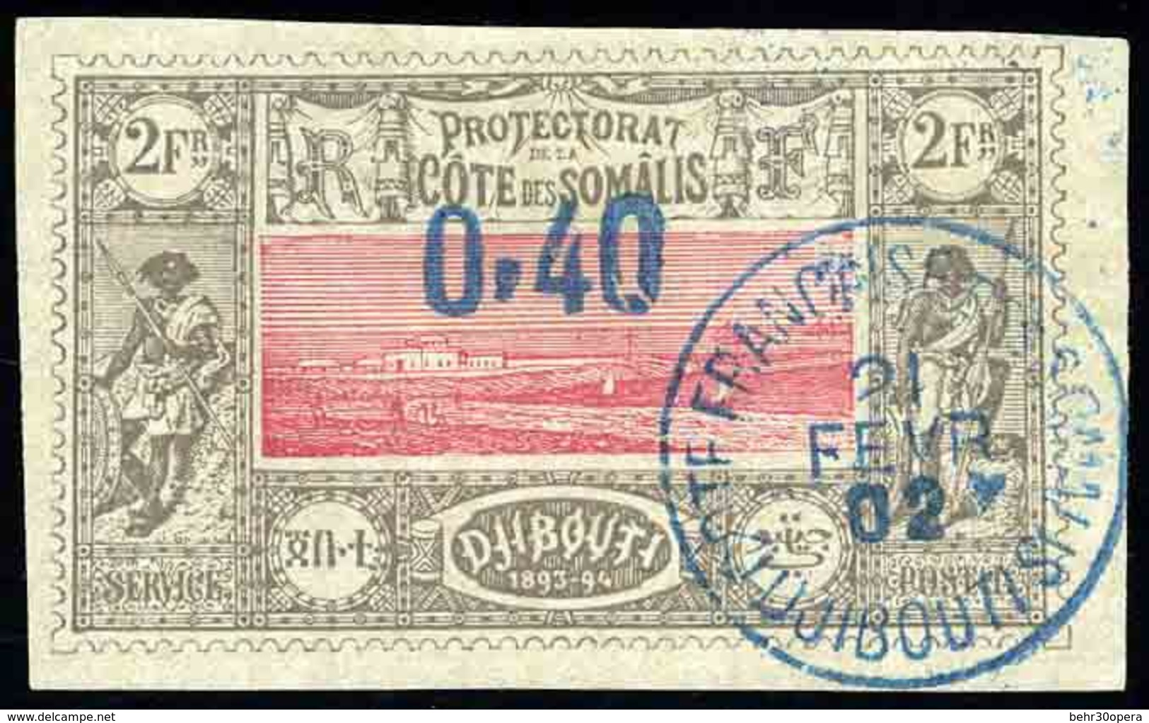 O 0,40 Sur 2F. Obl. Cachet Bleu DJIBOUTI Du 21 Février 1902. TB. - Autres & Non Classés