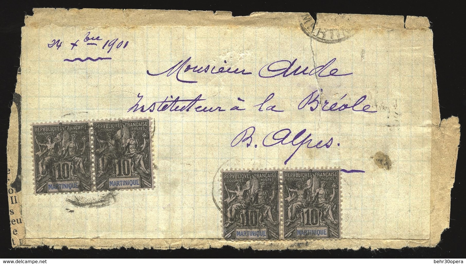 O Paire 10c. Noir S/lilas X 2. S/fragment De Journal Daté Du 24/X/1901. - Andere & Zonder Classificatie