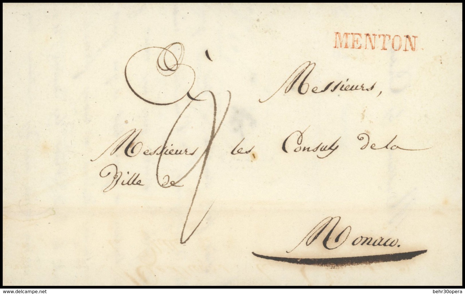 O Marque Postale Manuscrite De MENTON Du 29 Décembre 1835 à Destination De MONACO. Cachet Rouge Linéaire ''MENTON'' Et T - Andere & Zonder Classificatie