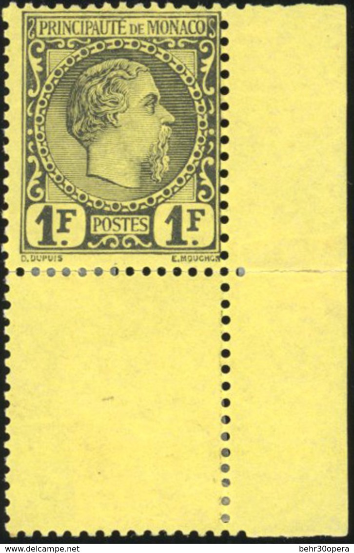 * 1F. Charles III Noir S/jaune. Coin De Feuille. Pièce D'exposition. SUP. - Andere & Zonder Classificatie