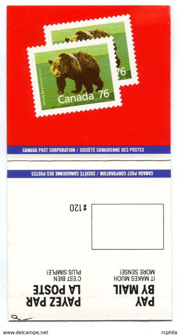 RC 16593 CANADA BK105 - 76c GRIZZLY BEAR ISSUE CARNET BOOKLET MNH NEUF ** - Carnets Complets