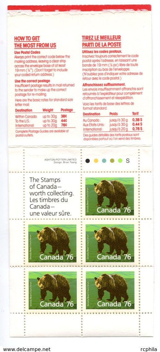RC 16593 CANADA BK105 - 76c GRIZZLY BEAR ISSUE CARNET BOOKLET MNH NEUF ** - Libretti Completi