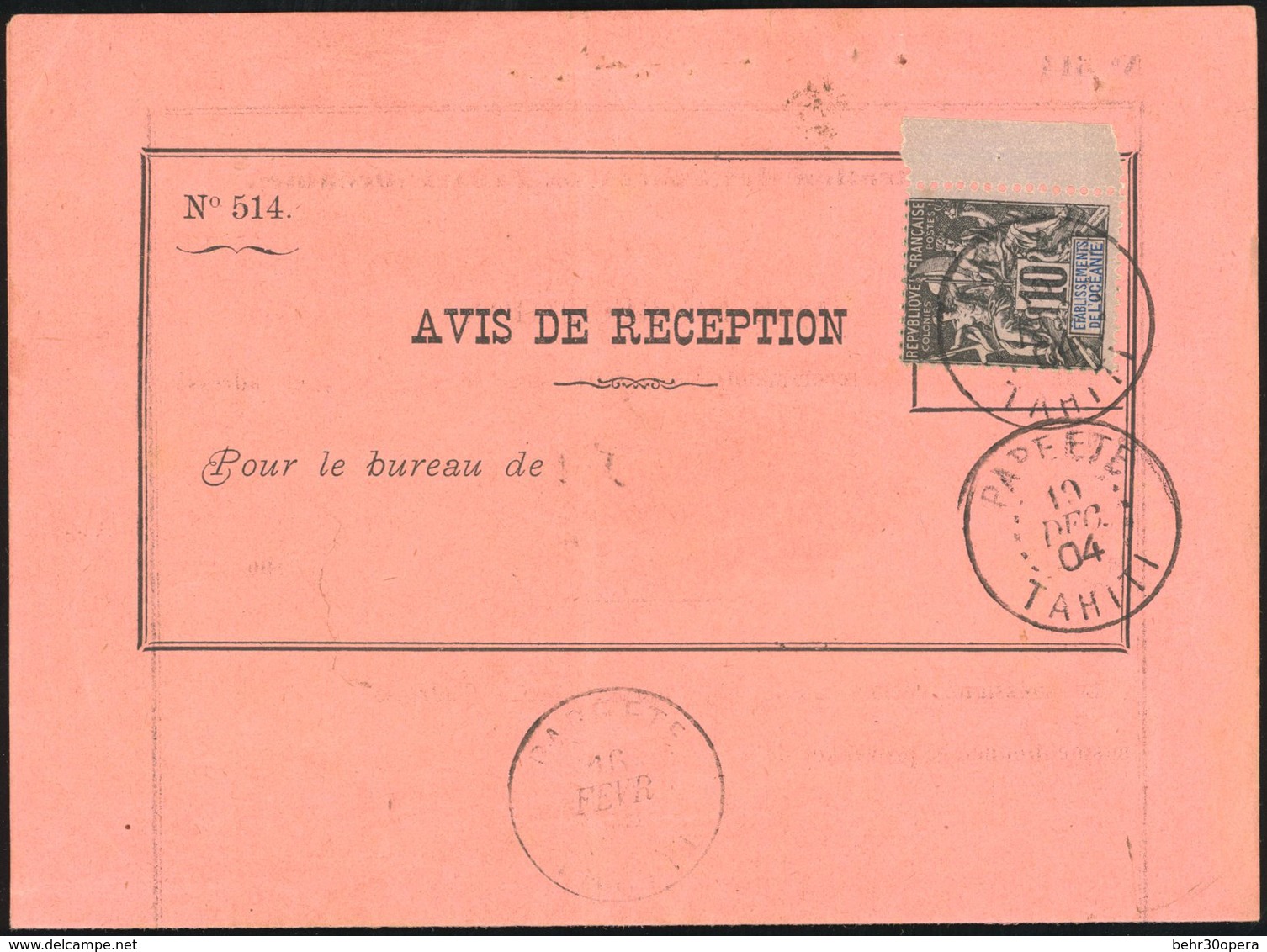 O 10c. Obl. S/Document Judiciaire De Frappée Du CàD De PAPEETE Du 16 Février 1904. TB. - Andere & Zonder Classificatie