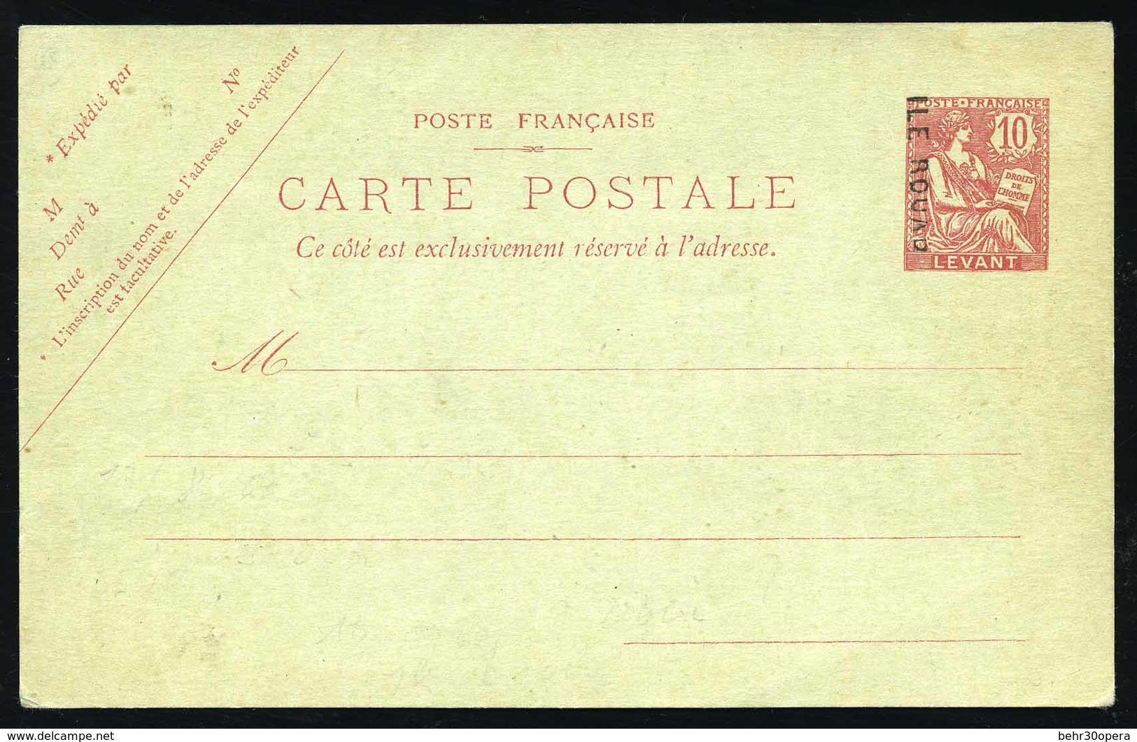 (*) 10c. Rose. Entier Postal Sur Carte Postale. TB. - Andere & Zonder Classificatie