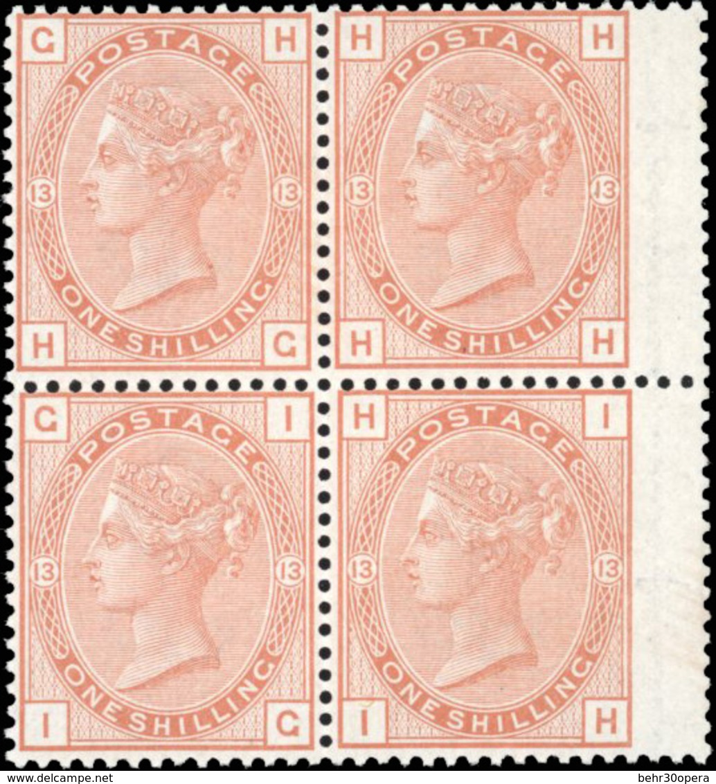 ** 1880. 1/- Orange Brown, Plate 13, Watermark Spray. Superb Unmounted O.G. Hand Wing Block Of 4 Lettered HG-IH. A Stunn - Sonstige & Ohne Zuordnung