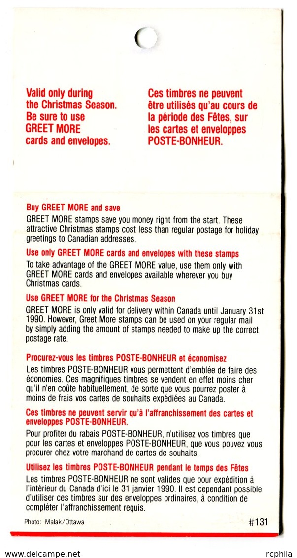 RC 16595 CANADA BK106 - 33c CHRISTMAS ISSUE CARNET COMPLET FERMÉ CLOSED BOOKLET MNH NEUF ** - Cuadernillos Completos