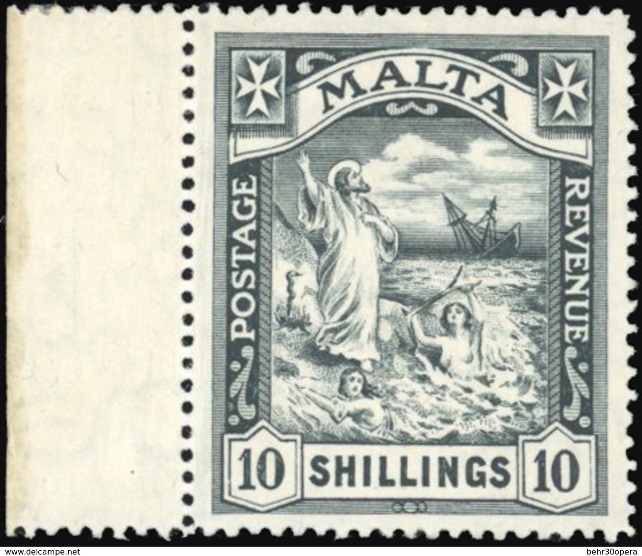 * 10sh. Black. The Left Of The Sheet. SUP. - Malta (...-1964)