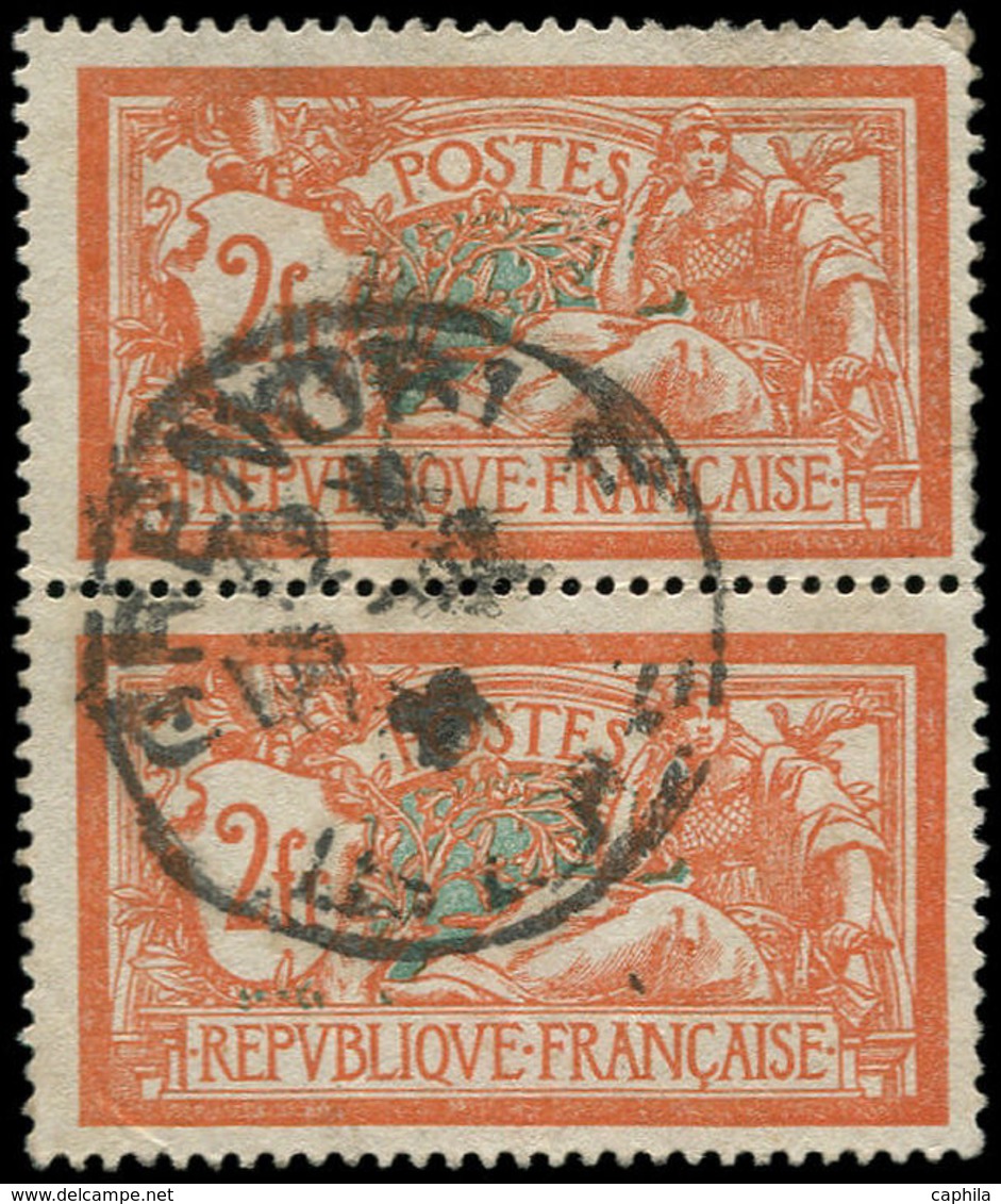 FRANCE Poste O - 145c, Paire Verticale Dont 1 Ex. écusson Cassé (2 Dents Courtes à Droite): 2f. Merson - Cote: 305 - Oblitérés