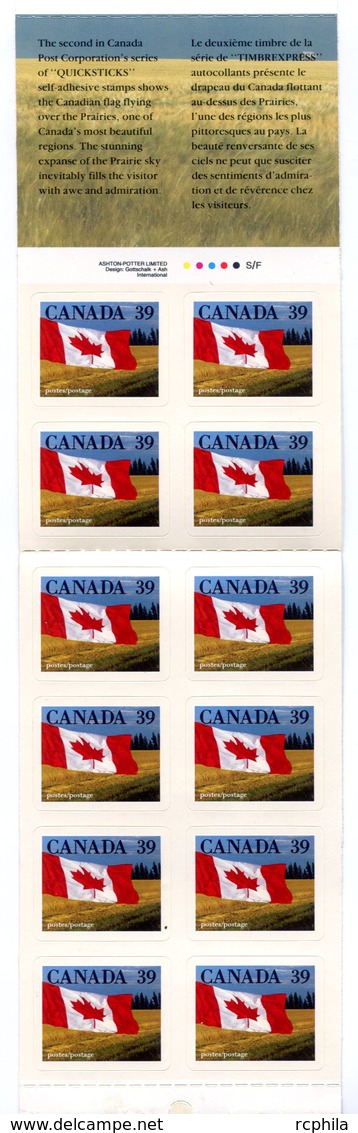 RC 16607 CANADA BK114a QUICK STICKS FLAG ISSUE CARNET COMPLET BOOKLET NEUF ** TB MNH VF - Libretti Completi