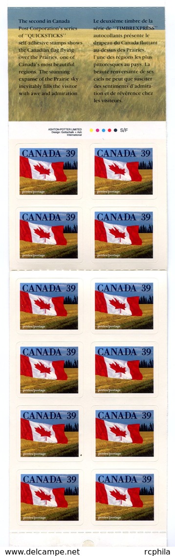 RC 16607 CANADA BK114a QUICK STICKS FLAG ISSUE CARNET COMPLET BOOKLET NEUF ** TB MNH VF - Full Booklets