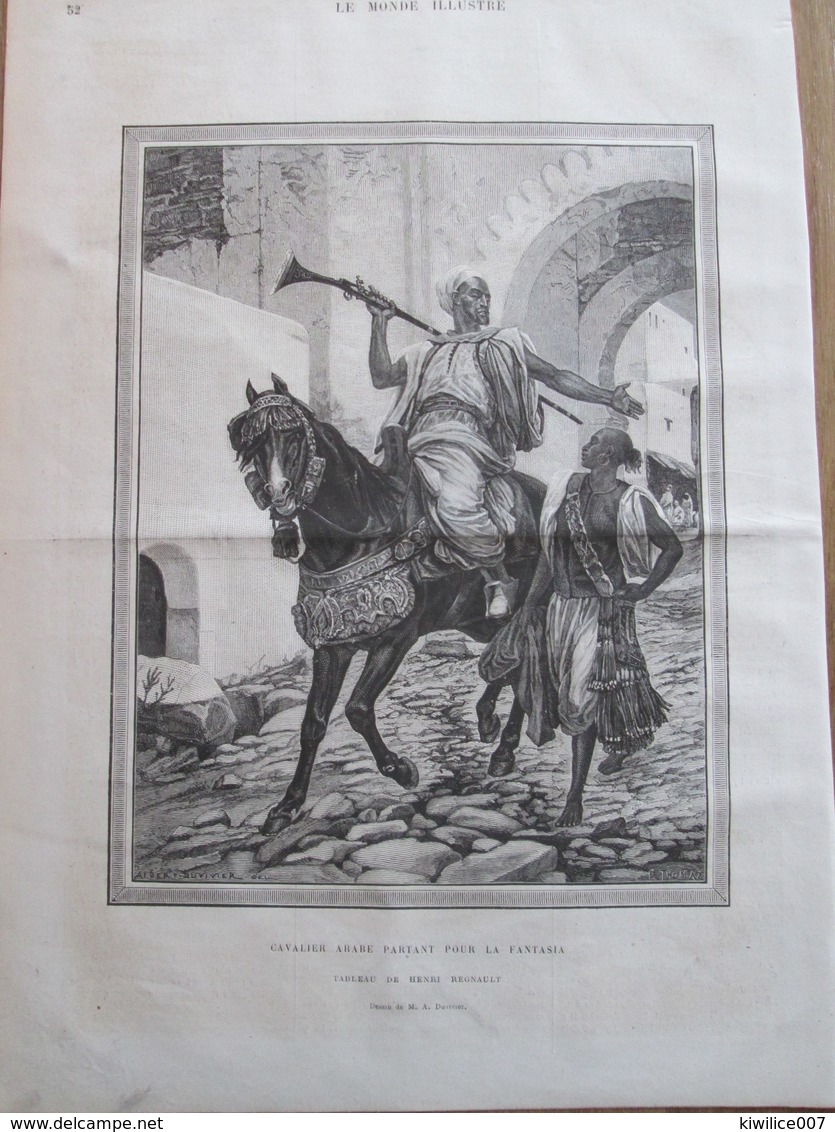 Gravure  1873 Cavalier Arabe Partant Pour La FANTASIA  Tableau De Henri Regnault - Non Classés