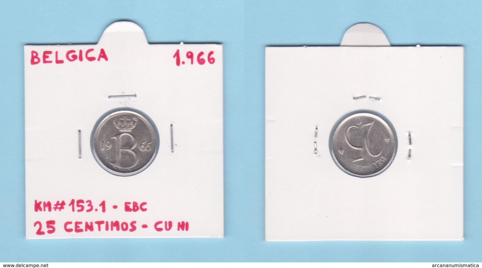 BELGICA  25  CENTIMOS  1.966   CU - NI  KM# 154.1  EBC  / XF    DL-12.400 - 25 Centimes