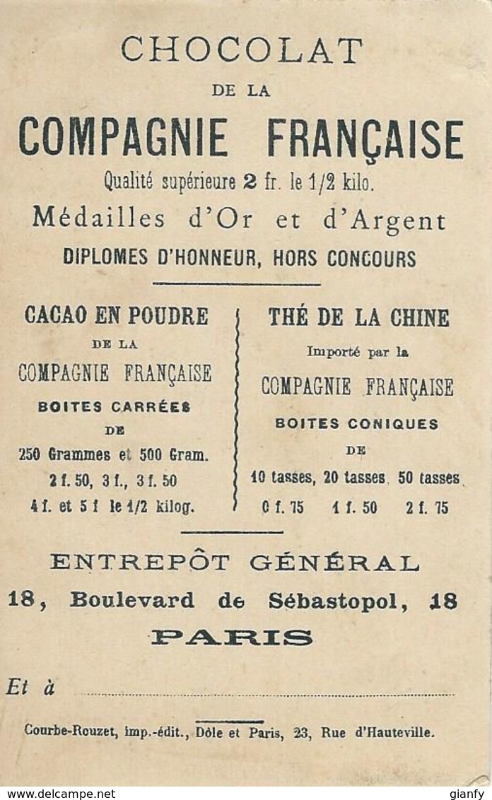 CHROMO CHOCOLAT DE LA C.ie FRANCAISE - PARIS 1900 IMP. COURBE-ROUZET - Other & Unclassified