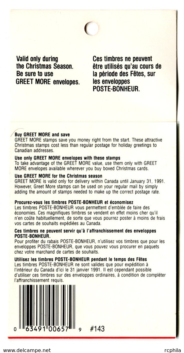 RC 16616 CANADA BK119 CHRISTMAS ISSUE CARNET COMPLET FERMÉ CLOSED BOOKLET NEUF ** TB MNH VF - Libretti Completi