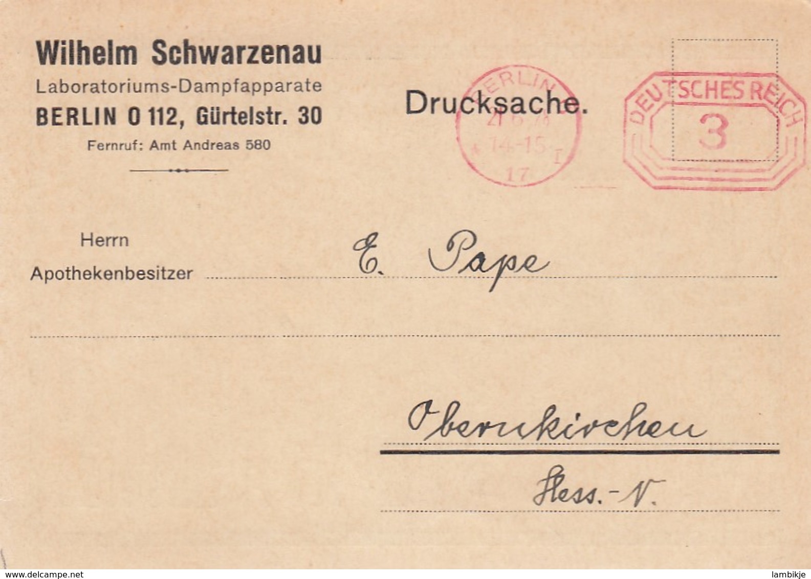 Deutsches Reich Werbung Postkarte Mit Rotfrankerung 1928 - Other & Unclassified
