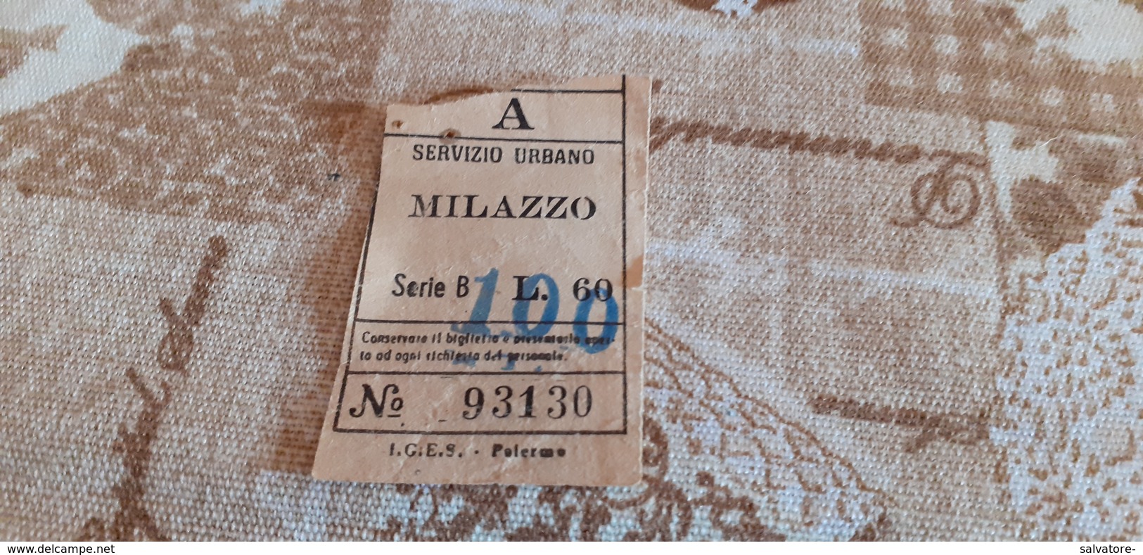 BIGLIETTO SERVIZIO URBANO LIRE 60 SOPRASTAMPATO LIRE 100 - Europa