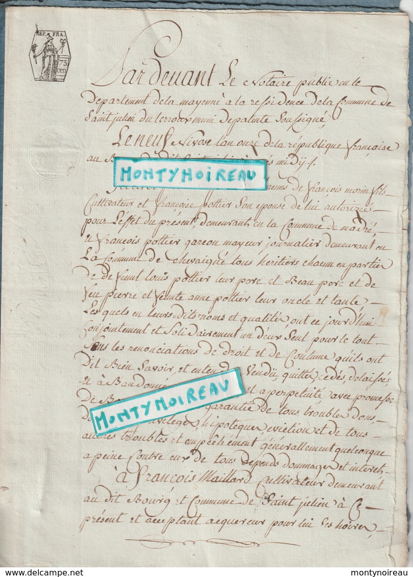 Vieux  Papier  : Acte Notaire : Orne  à COUTERNE , Canton De La  Ferté Macé , Lieu  Maillard - Unclassified