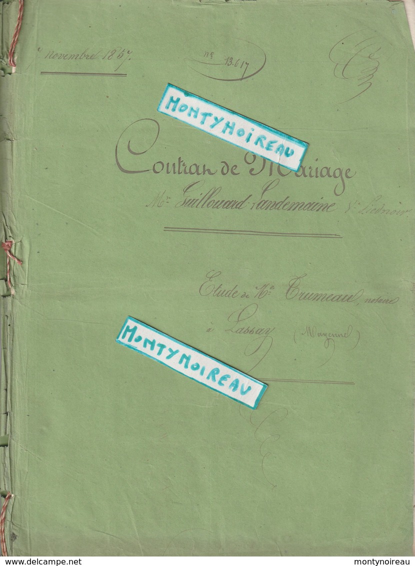 Vieux  Papier  : Acte Notaire : Mariage, Lassay , Mayenne, St Julien Du Terroux ; Melleray ? - Non Classés