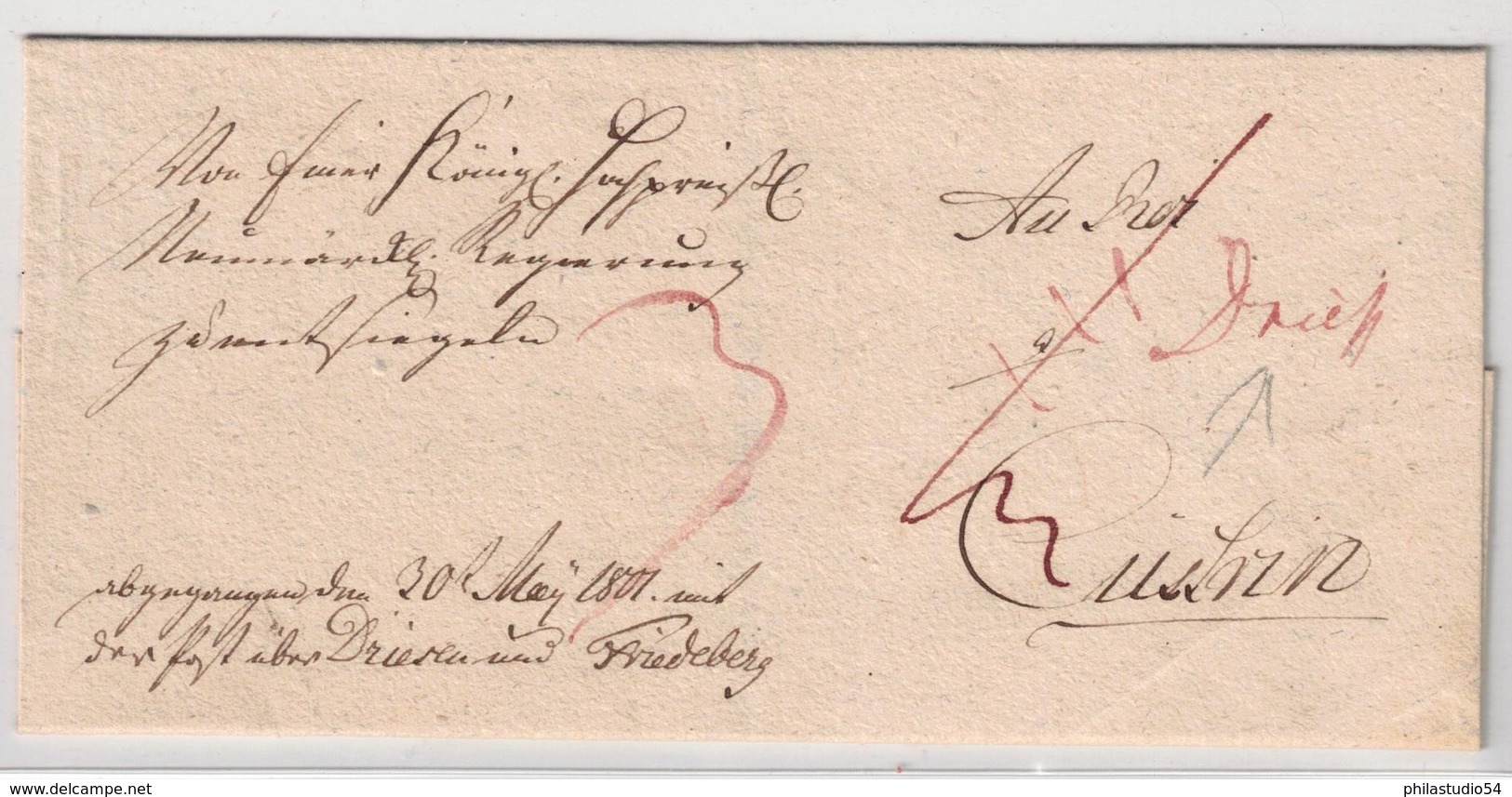 1801, Dienstbriefhülle Faltbriefhülle Ab "DRIESEN" (handschriftlich) Nach Cüstrin - Prephilately