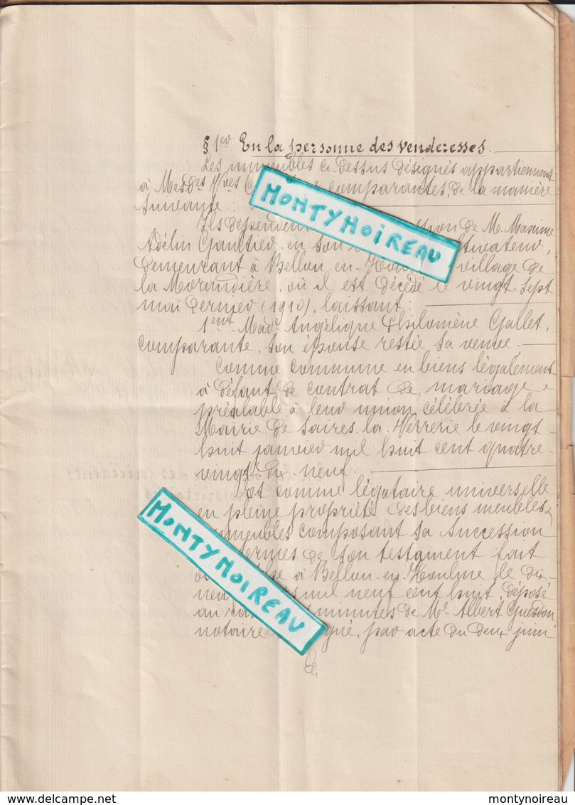 Vieux  Papier  : Acte Notaire :Orne, Bellou En Houlme Prés  Flers  1910, Messei,la Morandière-la Gautraire - Non Classés