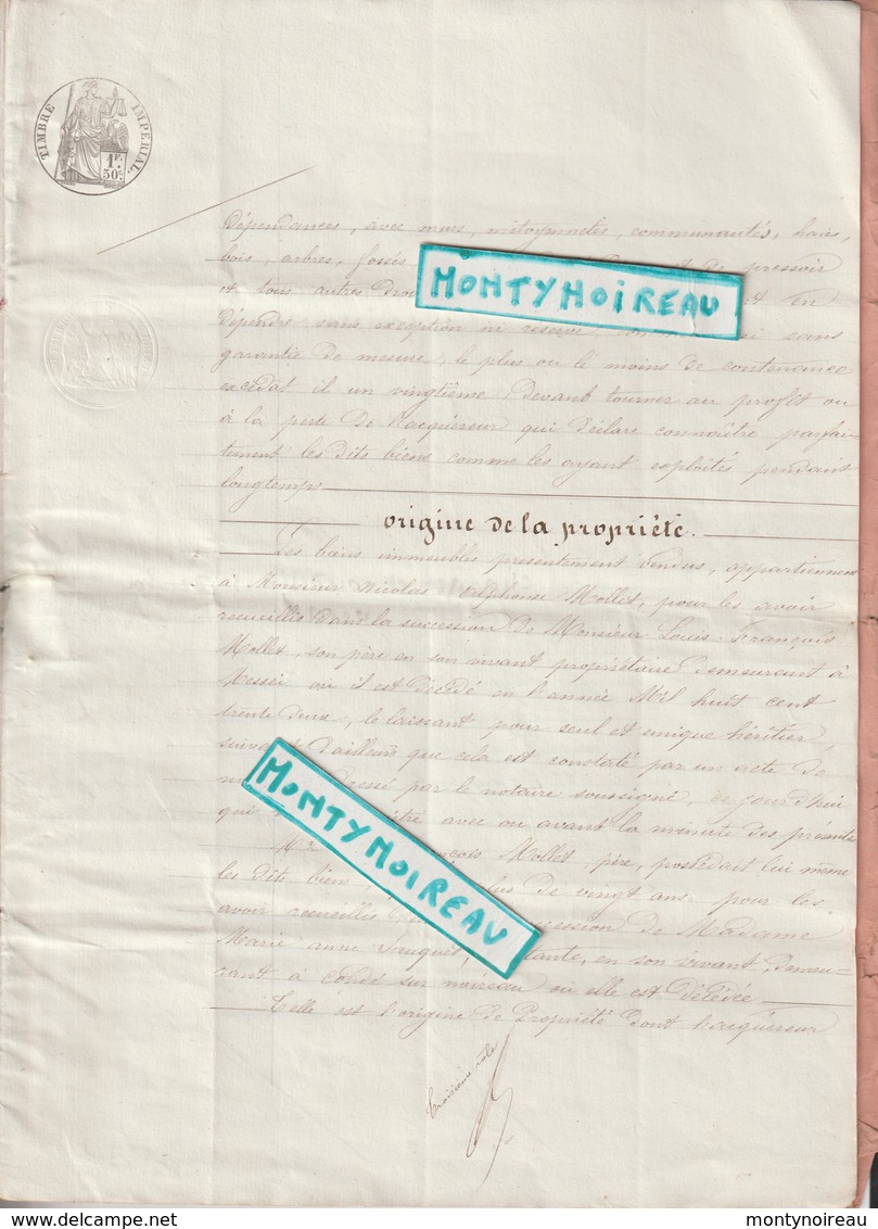 Vieux  Papier  : Acte Notaire :Orne,  Prés  Flers  Messei,186? , Paris,"le Jardin " à Saires La Verrerie - Non Classés