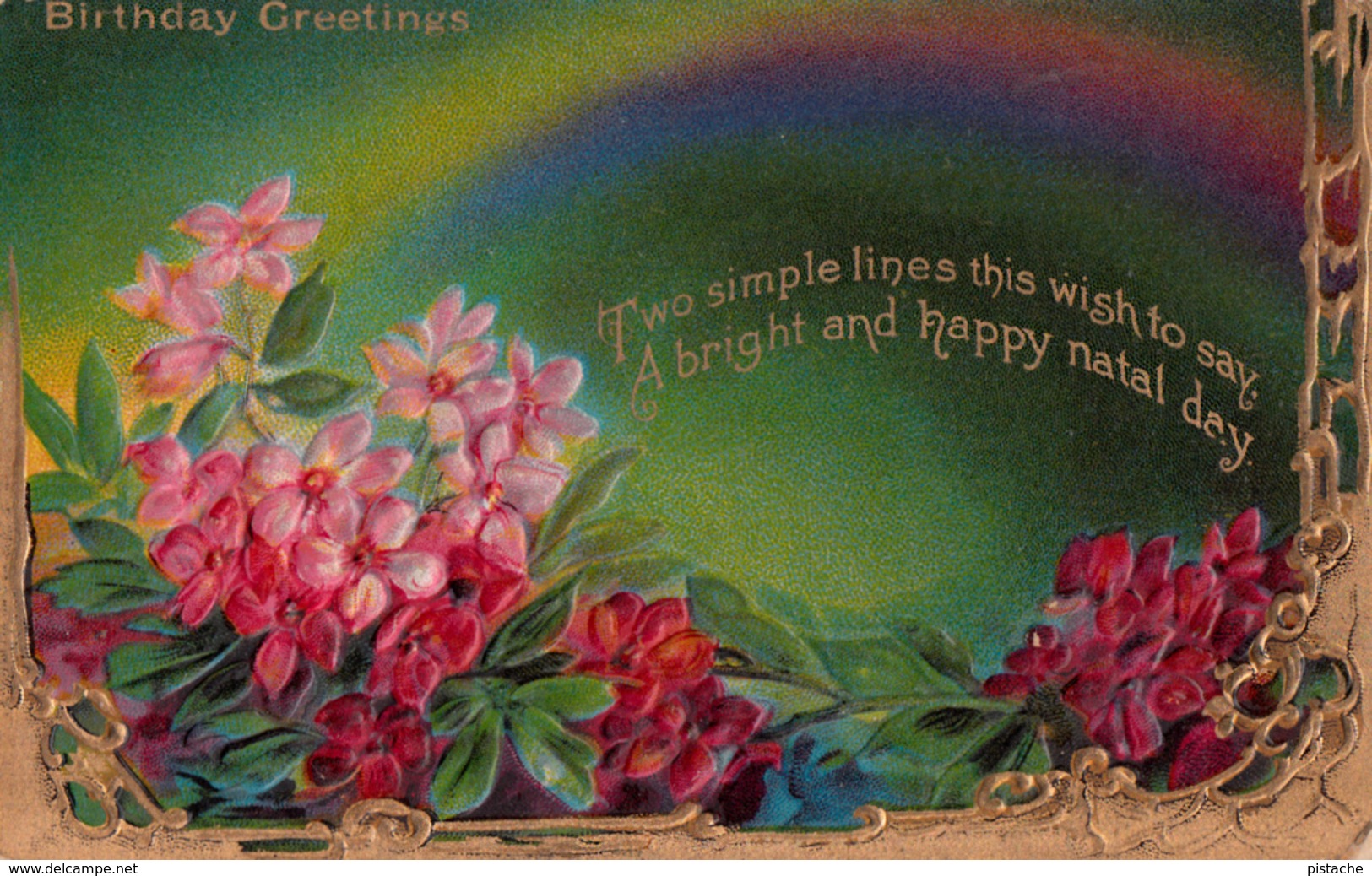 Birthday Greetings - Flowers - Embossed - Gilding - Written In 1912 - 2 Scans - Birthday