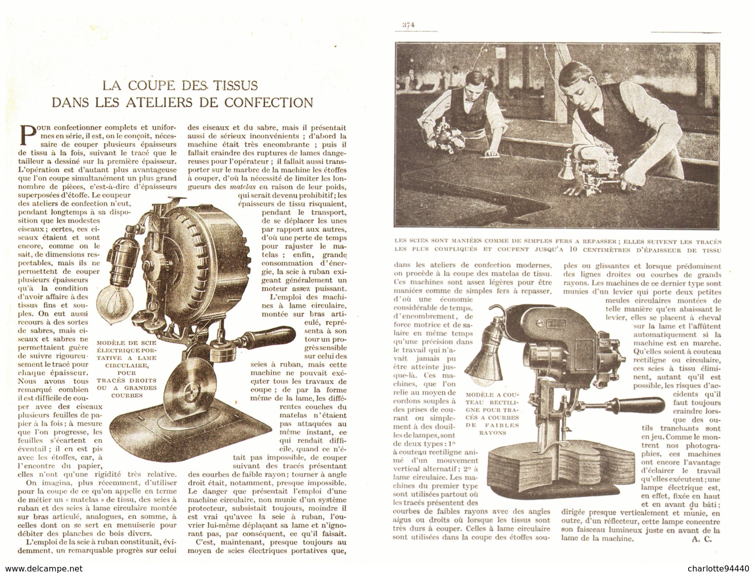 LA COUPE Des TISSUS Dans Les ATELIERS De CONFECTION  1924 - Altri & Non Classificati