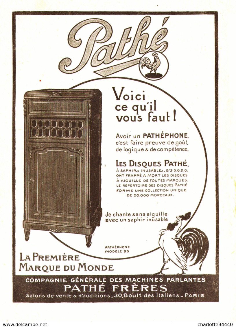 PUB PATHEPHONE   " PATHE "    1919 ( 1 ) - Autres & Non Classés