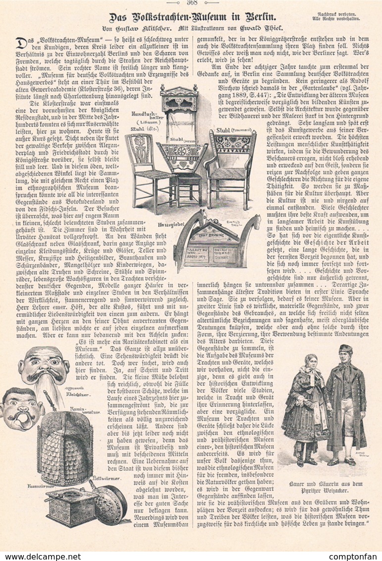 A102 386 - Berlin Volkstrachten-Museum Artikel Mit Ca. 9 Bildern 1899 !! - Museos & Exposiciones