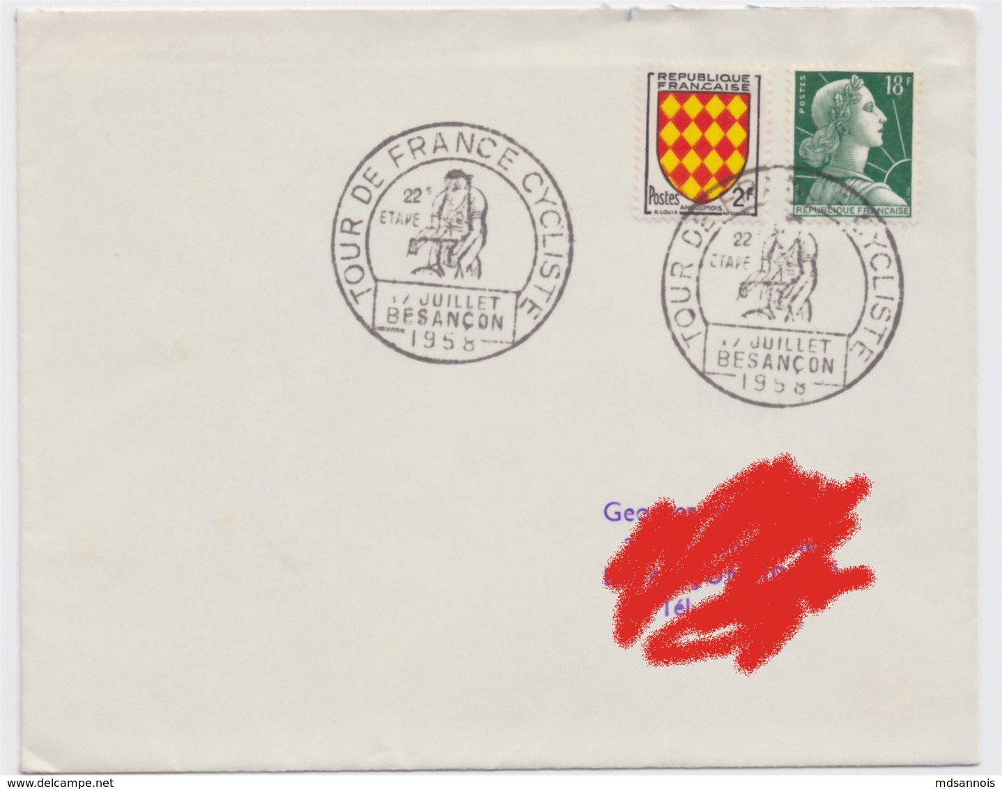 Enveloppe Cachet Tour De France Cyclistes 22e étape 17 Juillet BESANCON 1958 - Radsport