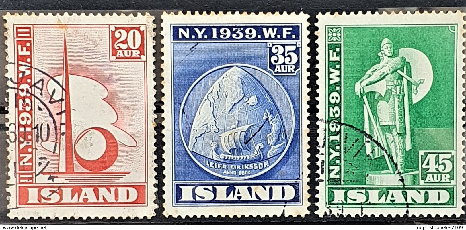 ICELAND 1939 - Canceled  - Sc# 213, 214, 215 - N.Y.1939.W.F. - Usati